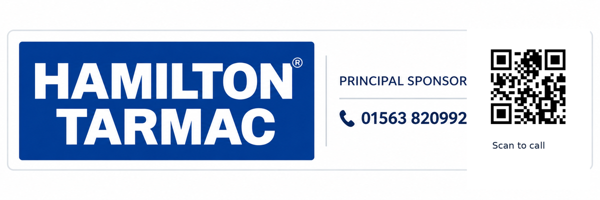 Hamilton Tarmac, principal sponsor. Phone 01563 820992. Scan to call.